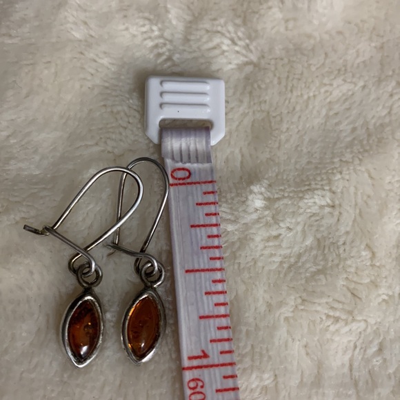 Sterling Silver and Honey Brown Amber Earrings in a Minimalist Teardrop Design - Picture 4 of 4